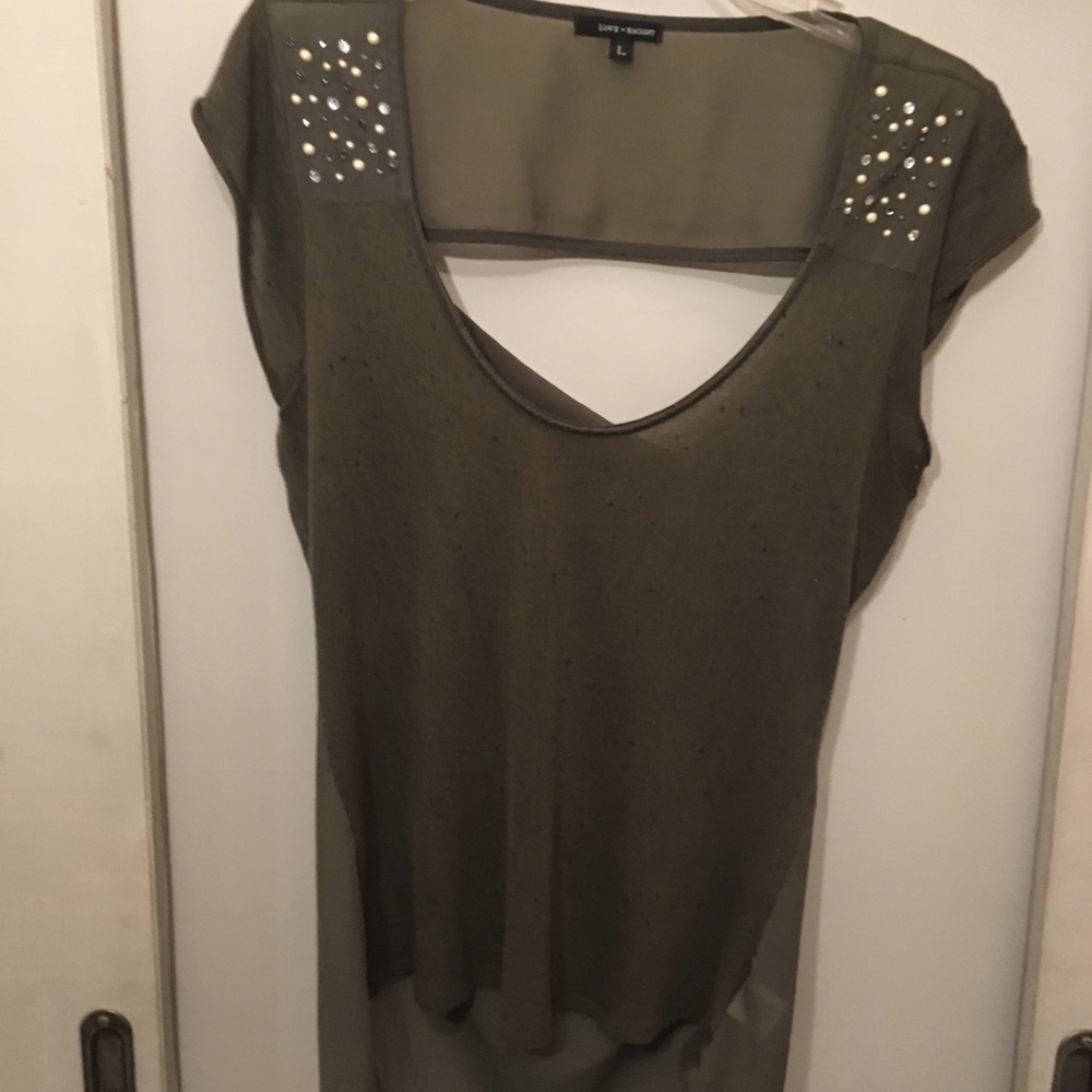 SHEER GREEN OLIVE, BLOUSE, SIZE L